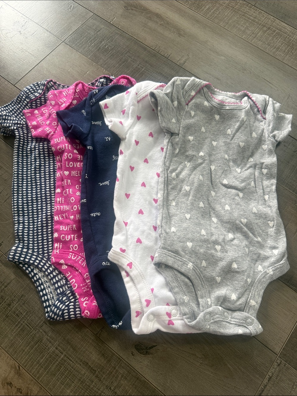 Carter's Baby Girls Bodysuit Set in Gray, White, Navy & Pink